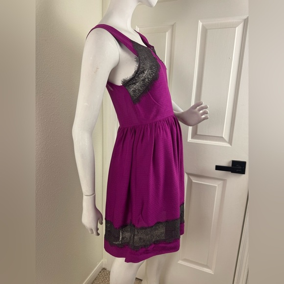 FREE PEOPLE MAGENTA & BLACK LACE GEORGIA FIT AND FLARE SLEEVELESS DRESS - Picture 9 of 13